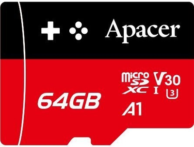 Карта памяти microSD 64Gb Apacer C10 UHS-I U3 A1 (AP64GMCSX10U7-RAGC)