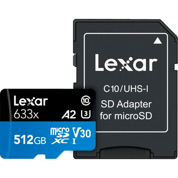 Карта памяти microSD 512Gb Lexar High Performance 633x UHS-I U3 V30 A1 Class 10 + SD адаптер (LSDMI512BB633A)