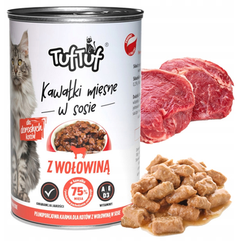 Mokra karma dla kotów TufTuf Puszka kawałki mięsne z wołowiną 12x415 g (5905342250128)