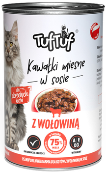 Вологий корм для котів TufTuf М'ясні шматочки з яловичиною 12x415 г (5905342250128)