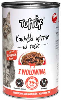 Mokra karma dla kotów TufTuf Puszka kawałki mięsne z wołowiną 12x415 g (5905342250128)