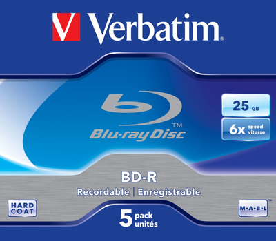 Диски Verbatim BD-R 25GB 6x Blu-Ray Hard Coat Jewel Case 5 шт (0023942437154)