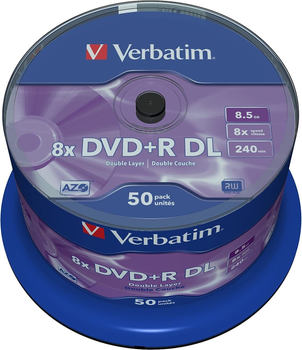 Диски Verbatim DVD+R 8.5GB 8x Cake 50 шт (0023942437581)