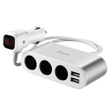 Автомобільний зарядний пристрій HOCO Z13 LCD one-pull-three car charger Silver (6957531050896)