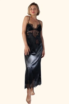 Довга нічна сорочка з мереживом Felena Black Onyx 405 50 (XXL) Чорний