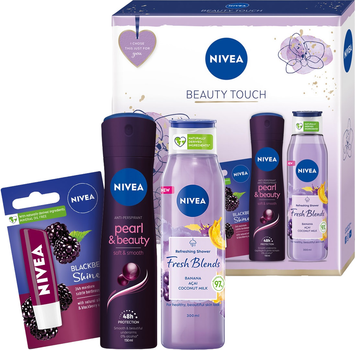 Zestaw kosmetyków do pielęgnacji Nivea Beauty Touch Antyperspirant w sprayu 150 ml + Żel pod prysznic 300 ml + Pomadka do ust 4.8 g (9005800361543)