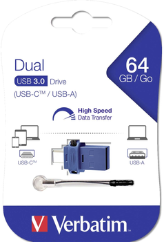 Pendrive Verbatim Store Go Dual 64GB USB 3.0 Type-C Black/Blue (0023942499671)