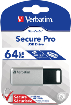 Флеш пам'ять Verbatim Store Go Secure Pro 64GB USB 3.0 Silver (0023942986669)
