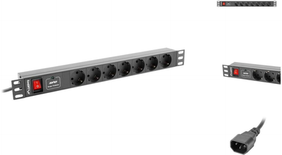 Мережевий фільтр Lanberg Rackowa 1U 10A PDU 7 розеток 2 м Black (PDU-07F-0200-IEC-BK)