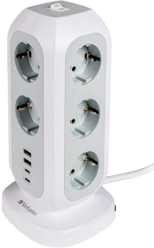 Listwa przeciwprzepięciowa Verbatim EUPT-01 EU Power Tower 11 gniazd 2 x USB Type-A - 2 x USB Type-C 2 m White (0023942495475)