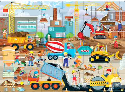 Puzzle Sassi Junior Construction Site Vehicles z książką 62 x 45 cm 30 elementów (9788830301658)