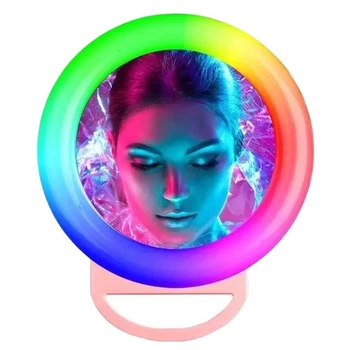 Кольцевая светодиодная LED лампа на телефон RIAS A4S RGB аккумуляторная с зеркалом 11см (3_04899)