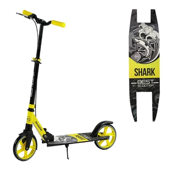 Складной двухколесный самокат с ручным тормозом и амортизатором Best Scooter Shark Желтый