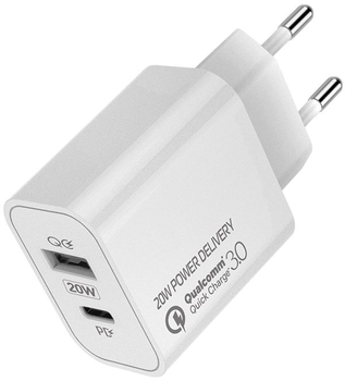 Мережевий зарядний пристрій ColorWay Type-C PD + USB QC3.0 20W V2 White (CW-CHS025QPD-WT)