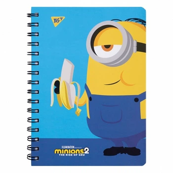 Записна книга блокнот YES Minions Banana А5 80 аркушів лінія карт. обкладинка подвійна cпіраль (151774)