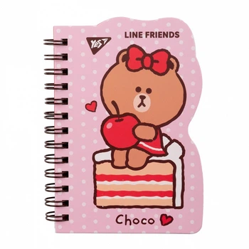 Записна книга блокнот YES Line Friends. Choco В7 60 аркушів клітинка карт. обкладинка подвійна cпіраль (151808)