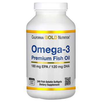 Дієтична добавка Омега-3, риб'ячий жир преміум-класу, California Gold Nutrition, 240 капсул з рибним желатином