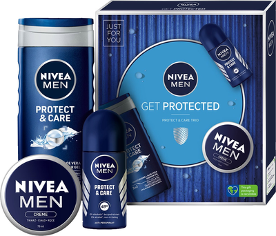 Zestaw dla mężczyzn Nivea Men Get Protected Żel pod prysznic 250 ml + Krem do ciała, twarzy i rąk 75 ml + Antyperspirant w kulce 50 ml (9005800361635)