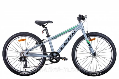 Велосипед 24" Leon JUNIOR 2021 серебристо-черный с зеленым