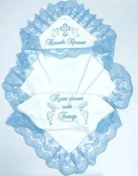 Крыжма махровая с вышивкой Family Tradition для мальчика 100х100 см белая Таинство Крещения