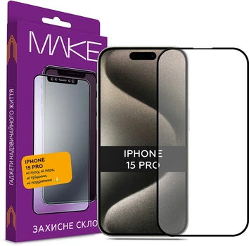 Защитное стекло для смартфона Apple iPhone 15 Pro MAKE Black (MGF-AI15P)