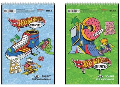 Набір альбомів для малювання Kite Hot Wheels Skate 30 аркушів на спіралі Блакитний + Зелений 2 шт (HW24-243/2-2)