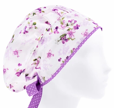 Медична шапочка-чепчик жіноча HeadwearUniverse універсальна принт Квіточки бузкові