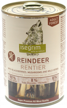 Вологий корм для собак Isegrim Adult Forest чиста оленина з ожиною, грибами та дикими травами 400 г (4250231540189)