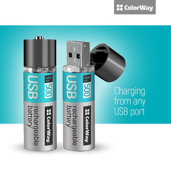 Акумулятори ColorWay USB AA 1.5 В 1200 мАг 2 шт (CW-UBAA-02)