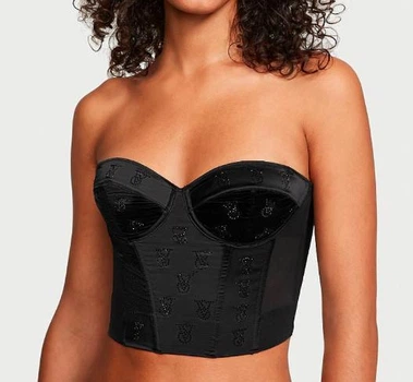 Сатиновое бюстье БЮСТ SHINE LOGO SATIN STRAPLESS CORSET TOP BLACK Victorias Secret корсет Черный 70С