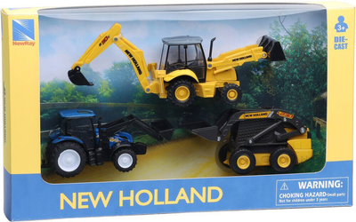 Набір транспортних засобів New Ray New Holland DieCast Екскаватор-навантажувач B110C + Міні-навантажувач L230 + Трактор T6 (0093577321258)