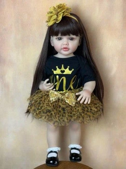 Большая виниловая кукла ручной работы в золотом платье Reborn Baby Doll с настоящими волосами и глазами