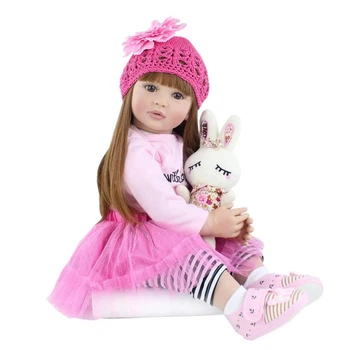 Большая виниловая кукла ручной работы с Зайчиком Reborn Baby Doll с настоящими волосами и красивыми глазами