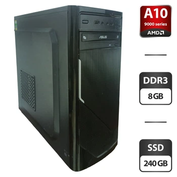 Компьютер Frontier Qui-Gon Miditower Tower / AMD A10-9700 (4 ядра по 3.5 - 3.8 GHz) / 8 GB DDR3 / 240 GB SSD / AMD Radeon R7 Graphics / DVD-ROM / 420W б/у