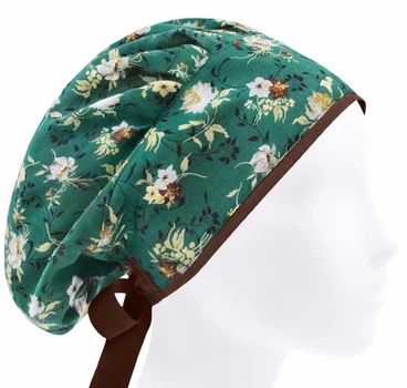 Медицинская шапочка-чепчик женская HeadwearUniverse универсальная принт Цветочки на зелёном