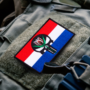 Набор шевронов на липучке IDEIA Череп Карателя Punisher на Флаге Нидерландов 5 х 8 см 2 шт Синий (4820227287048)