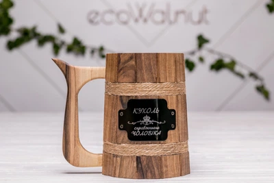 Дерев'яна склянка кубок для пива хмільних напоїв з дерева з логотипом EcoWalnut Пивний бокал сегментний конусний 0.7 л