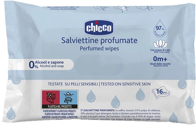 Вологі серветки Chicco з екстрактом лотоса 16 шт (12050.20) (8058664080205/8058664173754)