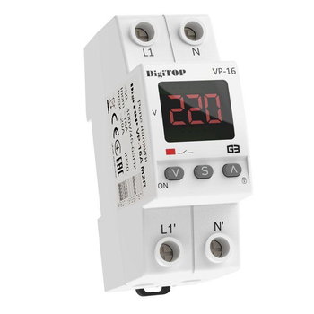 Реле напруги VP-16A M2R (з термозахистом, червоний індикатор) DigiTOP