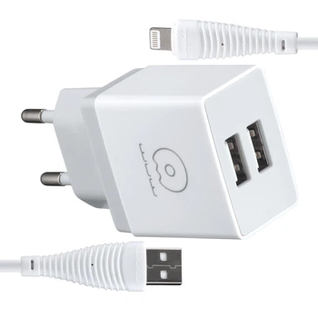 СЗУ WUW T18B charger(EU) with lightning cable 2USB 2.1A White