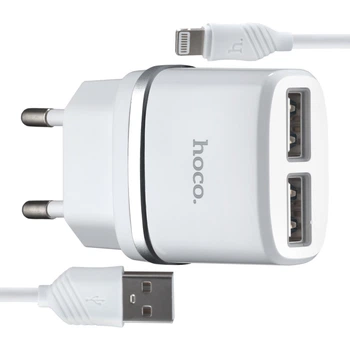 СЗУ Hoco C12 Smart dual USB charger set with Lightning cable(EU) 2USB 2.4A White