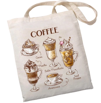 Сумка для покупок из 100% хлопка с длинными ручками бежевого цвета But first Coffee