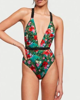 Купальник суцільний жіночий Victoria's Secret КУПАЛЬНИК МОНОКІНІ SHINE STRAP PLUNGE ONE-PIECE SWIMSUIT FLORAL M