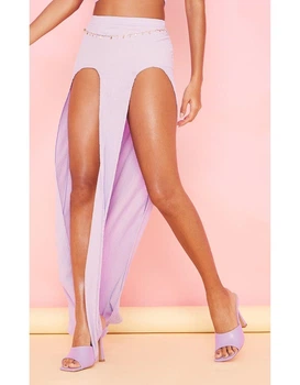 Спідниця бузкова з глибокими розрізами в рубчик XS PrettyLittleThing