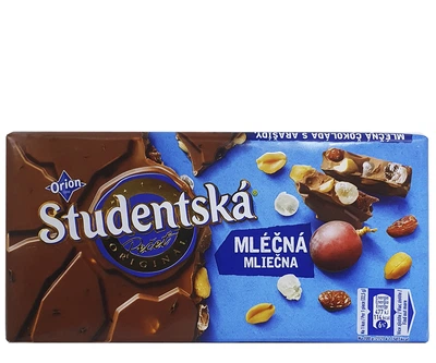 Шоколад Studentska Mlecna Молочний з арахісом родзинками і желе 180 г (52345)