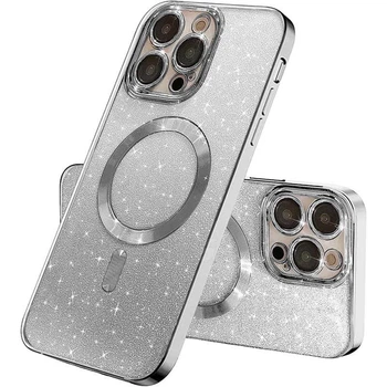 Чехол с блесками, защитными линзами на камеру и MagSafe для Apple iPhone 16 Plus (Серый / Gray) Epik (205820)