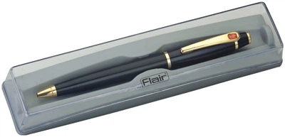 Ручка подарочная Flair P 1231 синий РШ Jewel лак голд Черный корпус в прозрачном футляре (1000000872538)