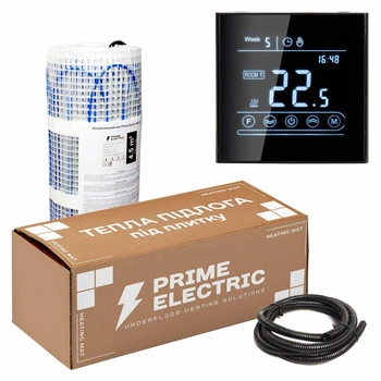 Комплект теплого пола Prime Electric PM-175 6 м² 1050 Вт нагревательный мат с сенсорным Wi-Fi терморегулятором черным (10175-K0267)