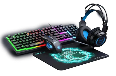 Ігровий комплект 4 в 1 з підсвічуванням RGB Gaming Миша Навушники Клавіатура Килимок