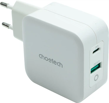 Ładowarka sieciowa Choetech GaN USB-A USB-C QC 3.0 PD 3.0 65W White (PD8002)
